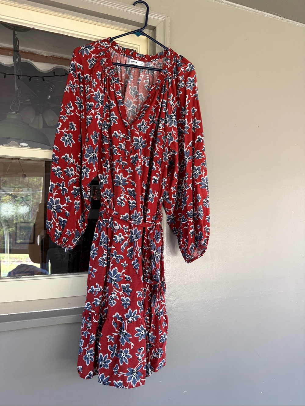 Sonoma Coral Floral Top with Blue-Gray Blooms